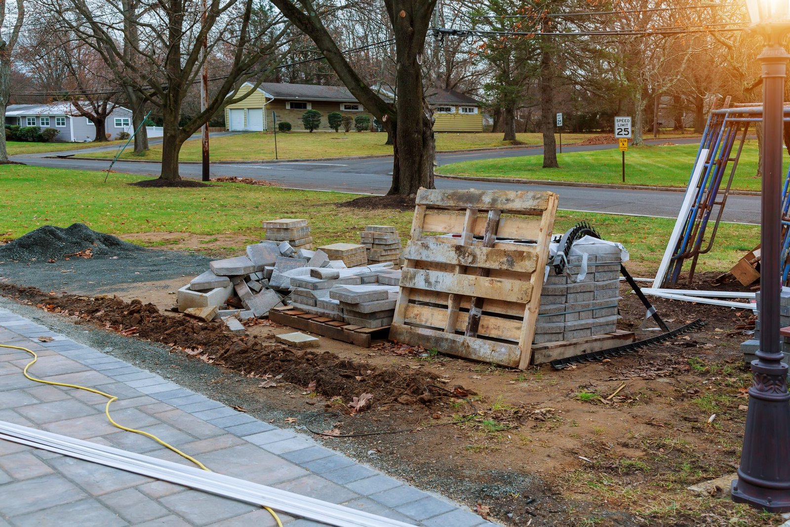 installation of a decorative stone on the sidewalk installation of a decorative stone on the sidewalk The lay out is a decorative stone pavement.